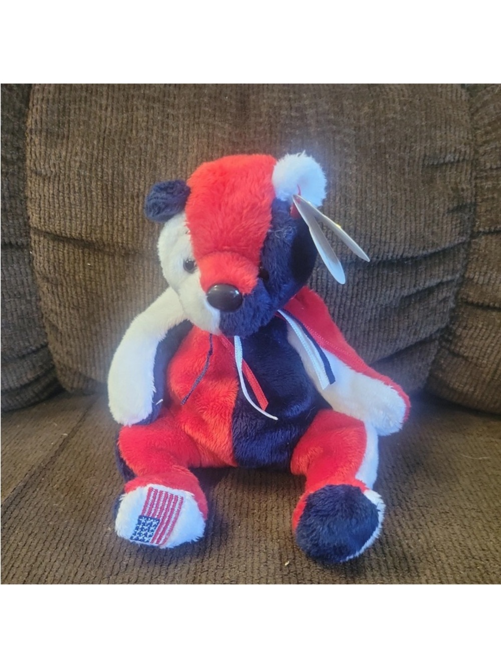 Ty Beanie Baby Patriot  Patriotic Teddy Bear - Flag on Right foot .